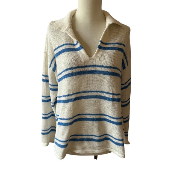 J MCLAUGHLIN SWEATER STRIPED COTTON NYLON LINEN BEACHY BREATHABLE CASUAL CHIC M - Picture 2 of 9